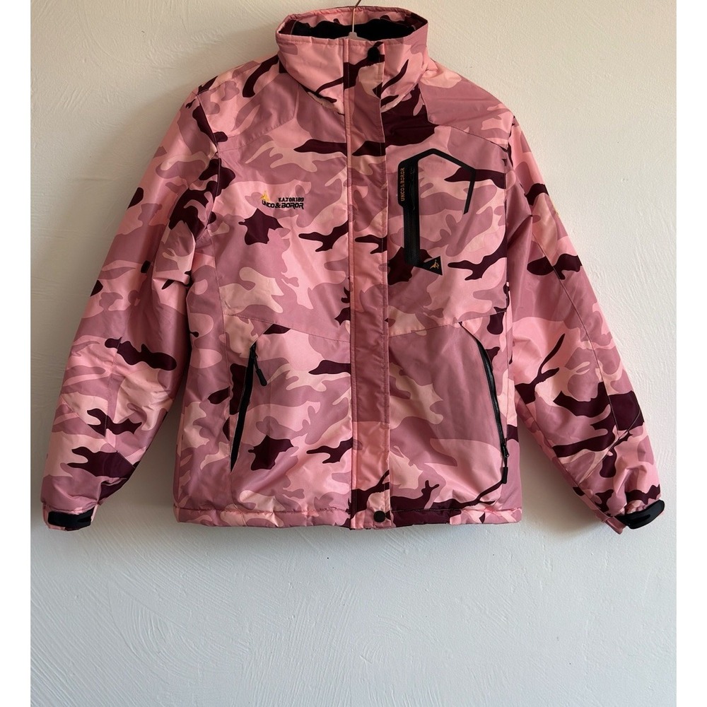 MOERDENG Womens Ski Jacket Pink Camo M Waterproof Fleece Winter Coat Gorpcore